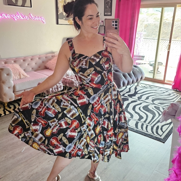 Vivan Holloway Dresses & Skirts - Vivien Halloway Music Guitar Rocker Swing Dress L London Rockabilly Vintage